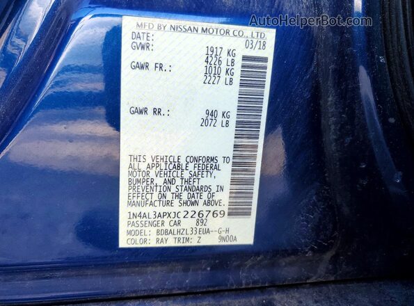 1N4AL3APXJC226769 2018 NISSAN ALTIMA Blue 