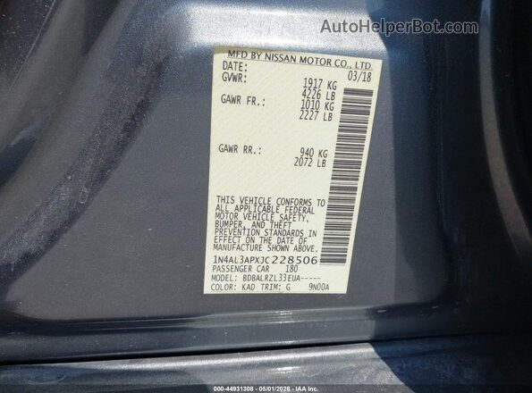 1N4AL3APXJC228506 2018 NISSAN ALTIMA Gray Widok komory silnika
