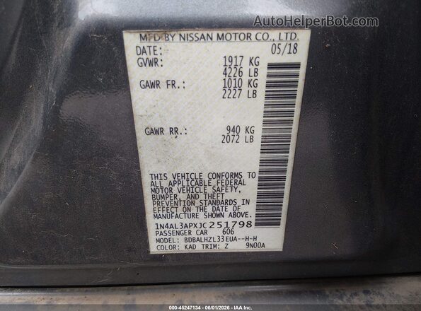 1N4AL3APXJC251798 2018 NISSAN ALTIMA Gray Vista del compartimento del motor