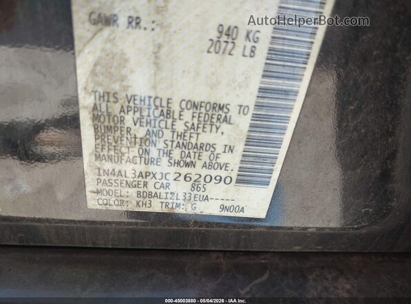 1N4AL3APXJC262090 2018 NISSAN ALTIMA Black Widok komory silnika