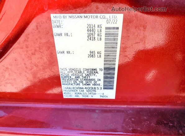 1N4AL4CV0NN409853 2022 NISSAN ALTIMA Red 