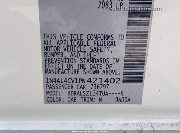 1N4AL4CV1PN421402 2023 NISSAN ALTIMA White Vista del compartimento del motor