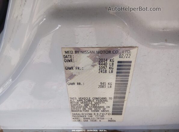 1N4AL4CV2NN337070 2022 NISSAN ALTIMA White Engine compartment view