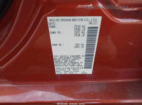 1N4AL4CV7NN392419 2022 NISSAN ALTIMA Orange Engine compartment view