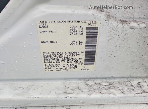 1N4AL4CV7PN319702 2023 NISSAN ALTIMA White 