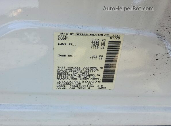 1N4AZ1CP0LC301076 2020 NISSAN LEAF Белый Вид наклейки с VIN-кодом