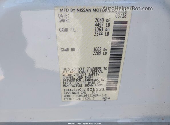 1N4AZ1CP2JC306521 2018 NISSAN LEAF Белый 