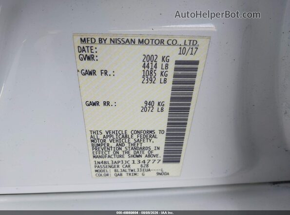 1N4BL3AP3JC134777 2018 NISSAN ALTIMA White Вид підкапотного простору