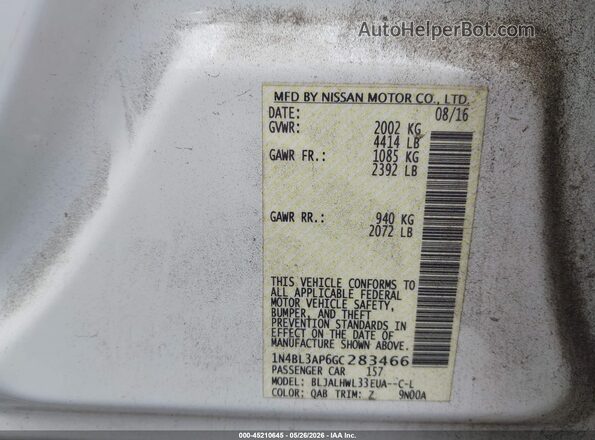 1N4BL3AP6GC283466 2016 NISSAN ALTIMA White Շարժիչի բաժամունքի տեսք