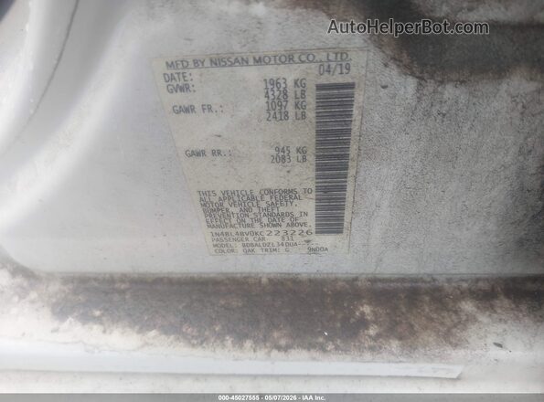 1N4BL4BV0KC223226 2019 NISSAN ALTIMA White ძრავის განყოფილების ხედი
