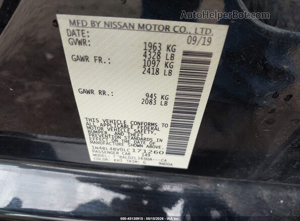1N4BL4BV0LC171260 2020 NISSAN ALTIMA Black Widok komory silnika