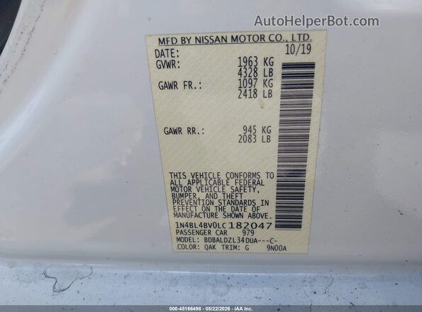 1N4BL4BV0LC182047 2020 NISSAN ALTIMA White Engine compartment view