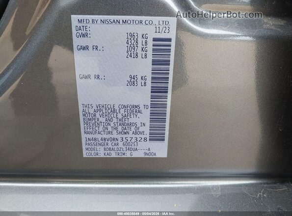 1N4BL4BV0RN357328 2024 NISSAN ALTIMA Gray Widok komory silnika