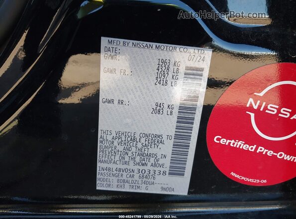 1N4BL4BV0SN303338 2025 NISSAN ALTIMA Black ძრავის განყოფილების ხედი