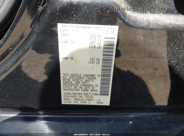1N4BL4BV1KN307706 2019 NISSAN ALTIMA Black Շարժիչի բաժամունքի տեսք