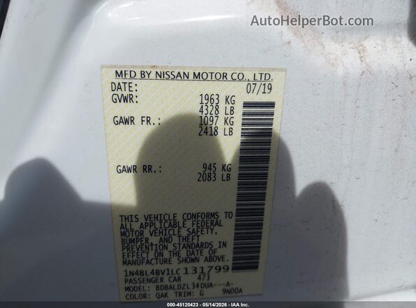 1N4BL4BV1LC131799 2020 NISSAN ALTIMA White Vista del compartimento del motor