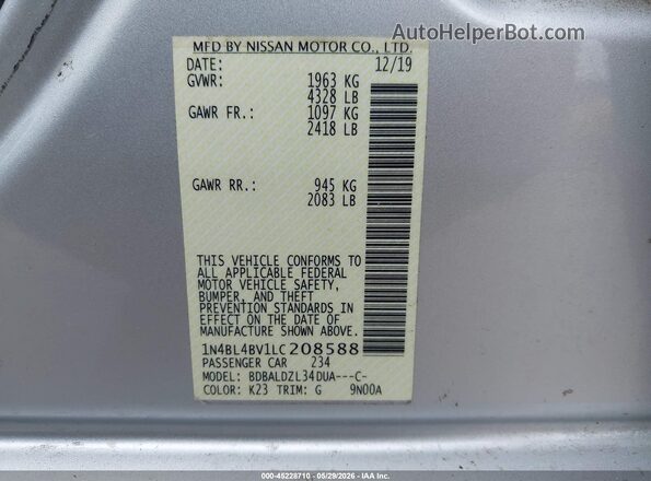 1N4BL4BV1LC208588 2020 NISSAN ALTIMA Silver 