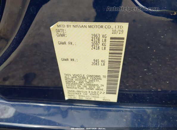 1N4BL4BV1LN310722 2020 NISSAN ALTIMA Blue 