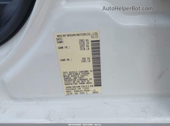 1N4BL4BV1NN342136 2022 NISSAN ALTIMA Белый 