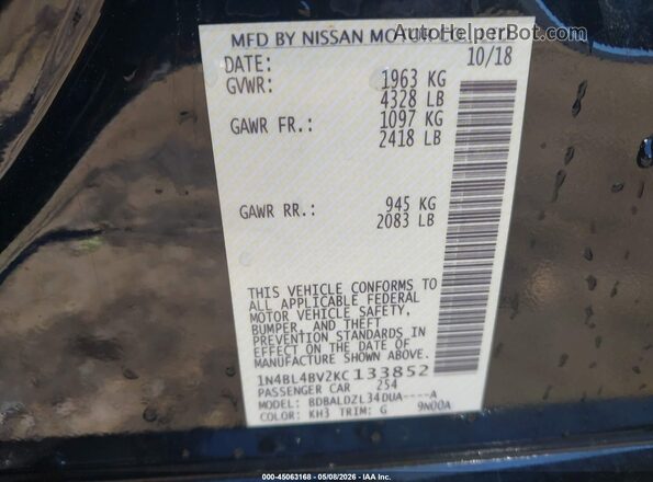 1N4BL4BV2KC133852 2019 NISSAN ALTIMA Black Շարժիչի բաժամունքի տեսք