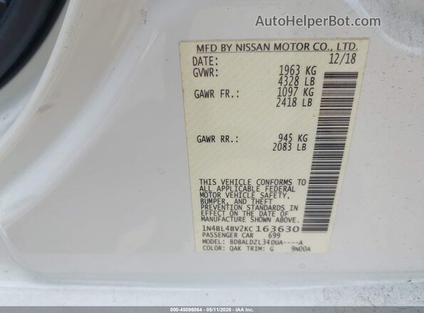 1N4BL4BV2KC163630 2019 NISSAN ALTIMA Белый Вид подкапотного пространства