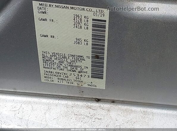 1N4BL4BV2KC253473 2019 NISSAN ALTIMA White Շարժիչի բաժամունքի տեսք