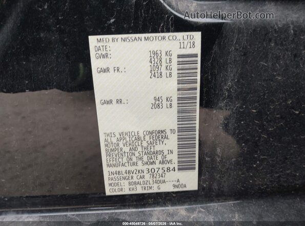 1N4BL4BV2KN307584 2019 NISSAN ALTIMA Black Շարժիչի բաժամունքի տեսք