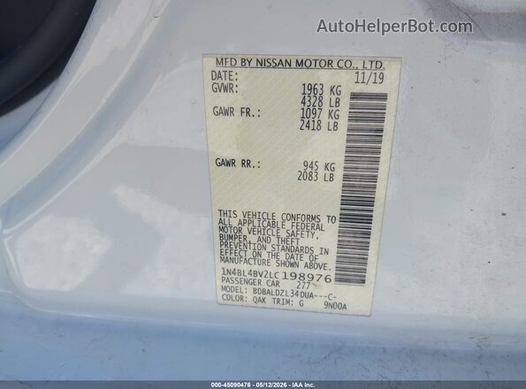 1N4BL4BV2LC198976 2020 NISSAN ALTIMA Белый Вид подкапотного пространства