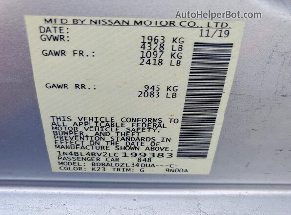 1N4BL4BV2LC199383 2020 NISSAN ALTIMA Silver 