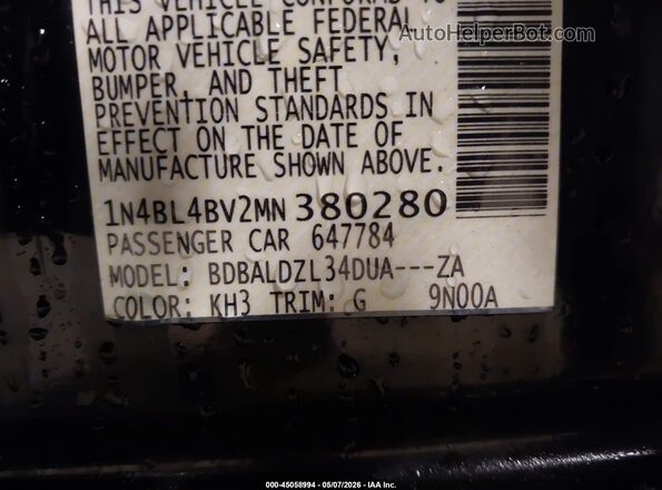 1N4BL4BV2MN380280 2021 NISSAN ALTIMA Black Widok komory silnika