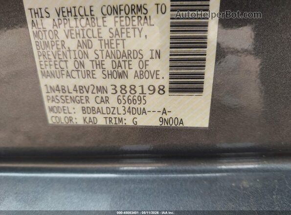 1N4BL4BV2MN388198 2021 NISSAN ALTIMA Серый Вид подкапотного пространства