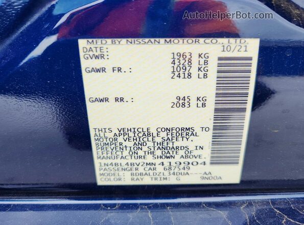 1N4BL4BV2MN419904 2021 NISSAN ALTIMA Blue 