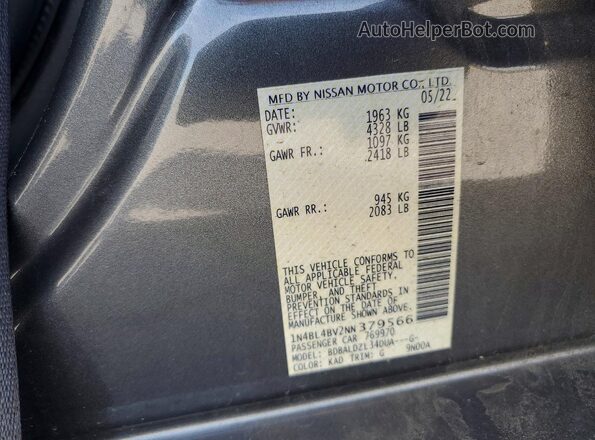 1N4BL4BV2NN379566 2022 NISSAN ALTIMA Gray 