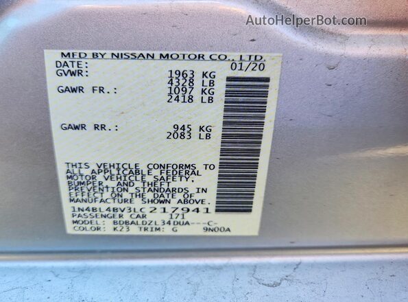 1N4BL4BV3LC217941 2020 NISSAN ALTIMA Silver 
