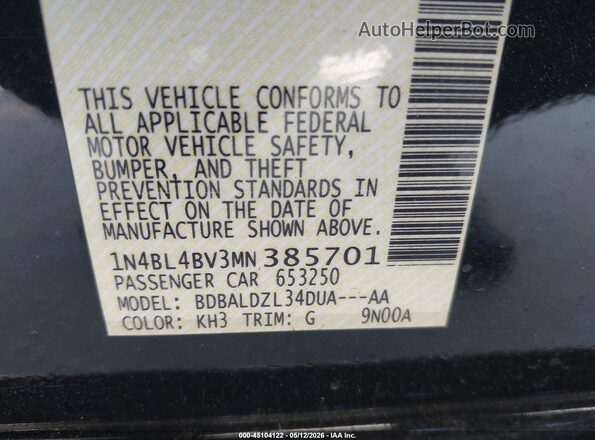 1N4BL4BV3MN385701 2021 NISSAN ALTIMA Black ძრავის განყოფილების ხედი
