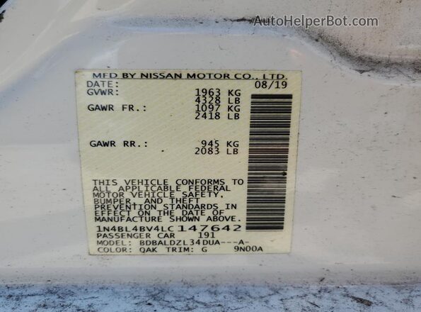 1N4BL4BV4LC147642 2020 NISSAN ALTIMA White Շարժիչի բաժամունքի տեսք