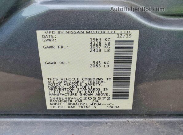 1N4BL4BV4LC205572 2020 NISSAN ALTIMA Silver 