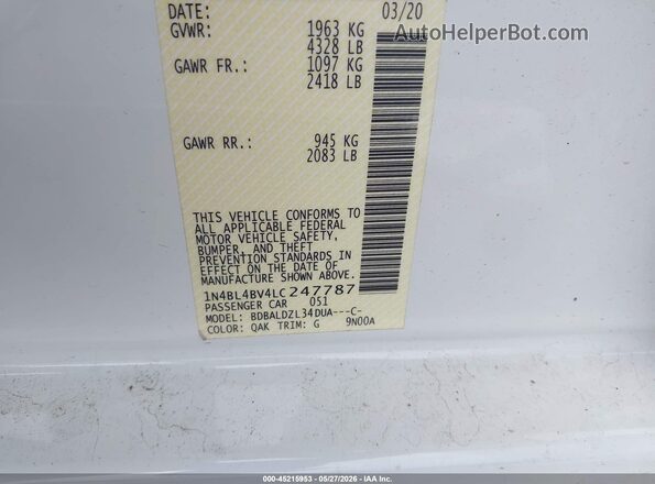 1N4BL4BV4LC247787 2020 NISSAN ALTIMA White Engine compartment view