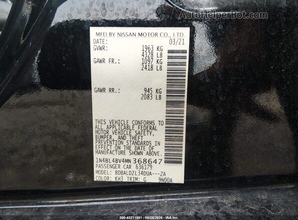 1N4BL4BV4MN368647 2021 NISSAN ALTIMA Black Widok komory silnika