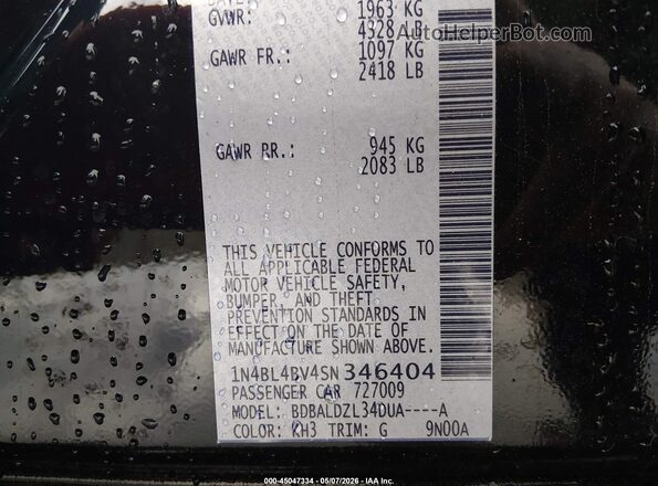 1N4BL4BV4SN346404 2025 NISSAN ALTIMA Black Вид підкапотного простору
