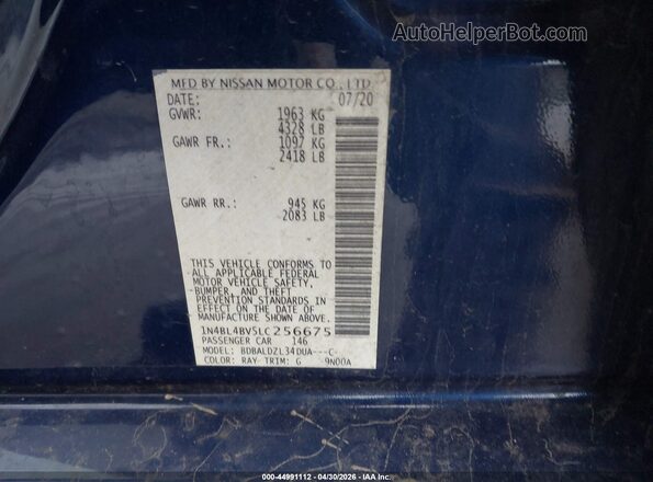 1N4BL4BV5LC256675 2020 NISSAN ALTIMA Blue Widok komory silnika