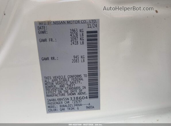 1N4BL4BV5SN338604 2025 NISSAN ALTIMA Белый Вид подкапотного пространства