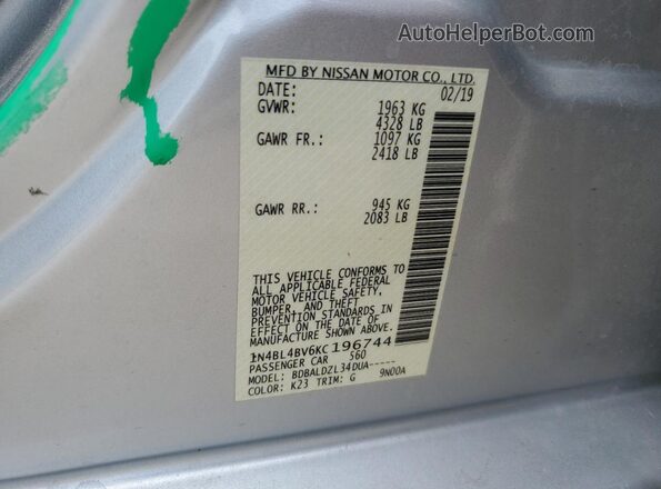 1N4BL4BV6KC196744 2019 NISSAN ALTIMA Silver 