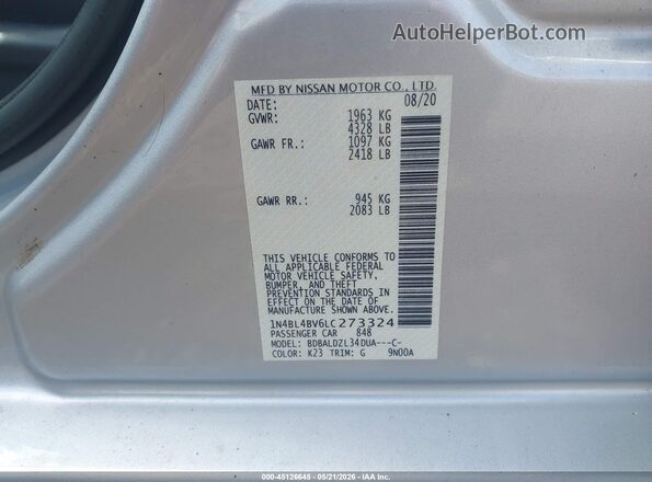 1N4BL4BV6LC273324 2020 NISSAN ALTIMA Silver Widok komory silnika