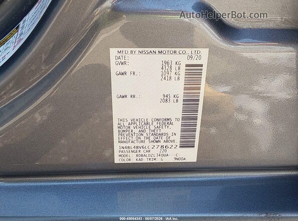 1N4BL4BV6LC278622 2020 NISSAN ALTIMA Серый 