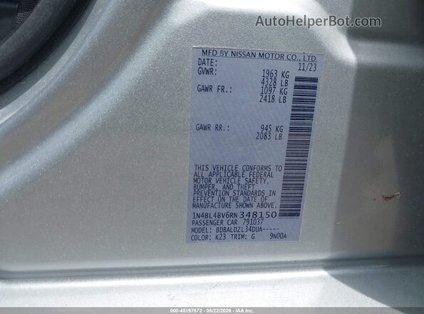 1N4BL4BV6RN348150 2024 NISSAN ALTIMA Silver Engine compartment view