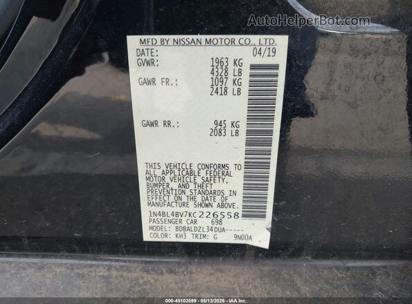 1N4BL4BV7KC226558 2019 NISSAN ALTIMA Black 