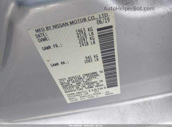 1N4BL4BV7LC116563 2020 NISSAN ALTIMA Silver ძრავის განყოფილების ხედი