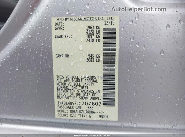 1N4BL4BV7LC207607 2020 NISSAN ALTIMA Silver Widok komory silnika