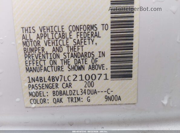 1N4BL4BV7LC210071 2020 NISSAN ALTIMA White 